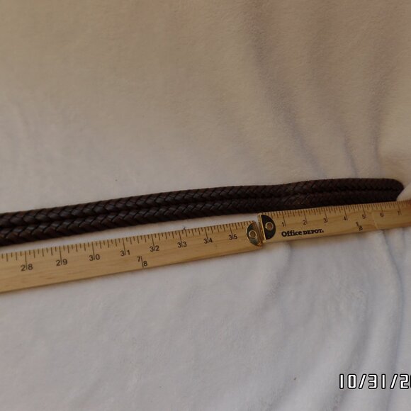 Men's Fossil Genuine Leather Braided Brown Belt Gold Hardware - Picture 8 of 9